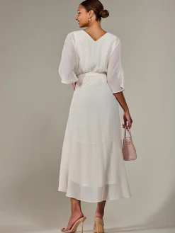 Wrap Tie Front Midi Dress, Cream