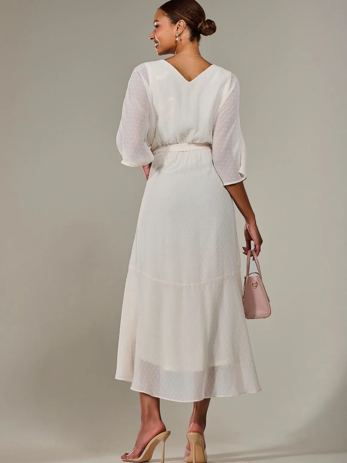 Wrap Tie Front Midi Dress, Cream