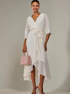 Wrap Tie Front Midi Dress, Cream