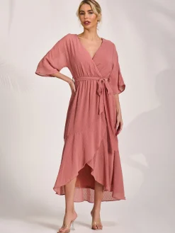 Wrap Tie Front Midi Dress, Dusty Pink