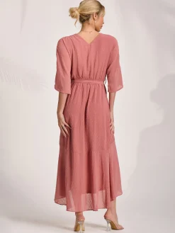 Wrap Tie Front Midi Dress, Dusty Pink