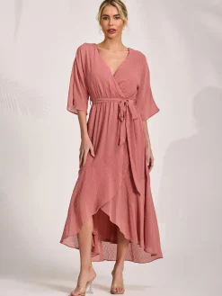 Wrap Tie Front Midi Dress, Dusty Pink
