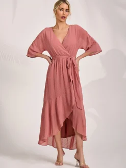 Wrap Tie Front Midi Dress, Dusty Pink