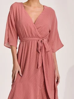 Wrap Tie Front Midi Dress, Dusty Pink