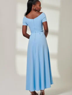 Yana Off Shoulder Scuba Maxi Dress, Blue