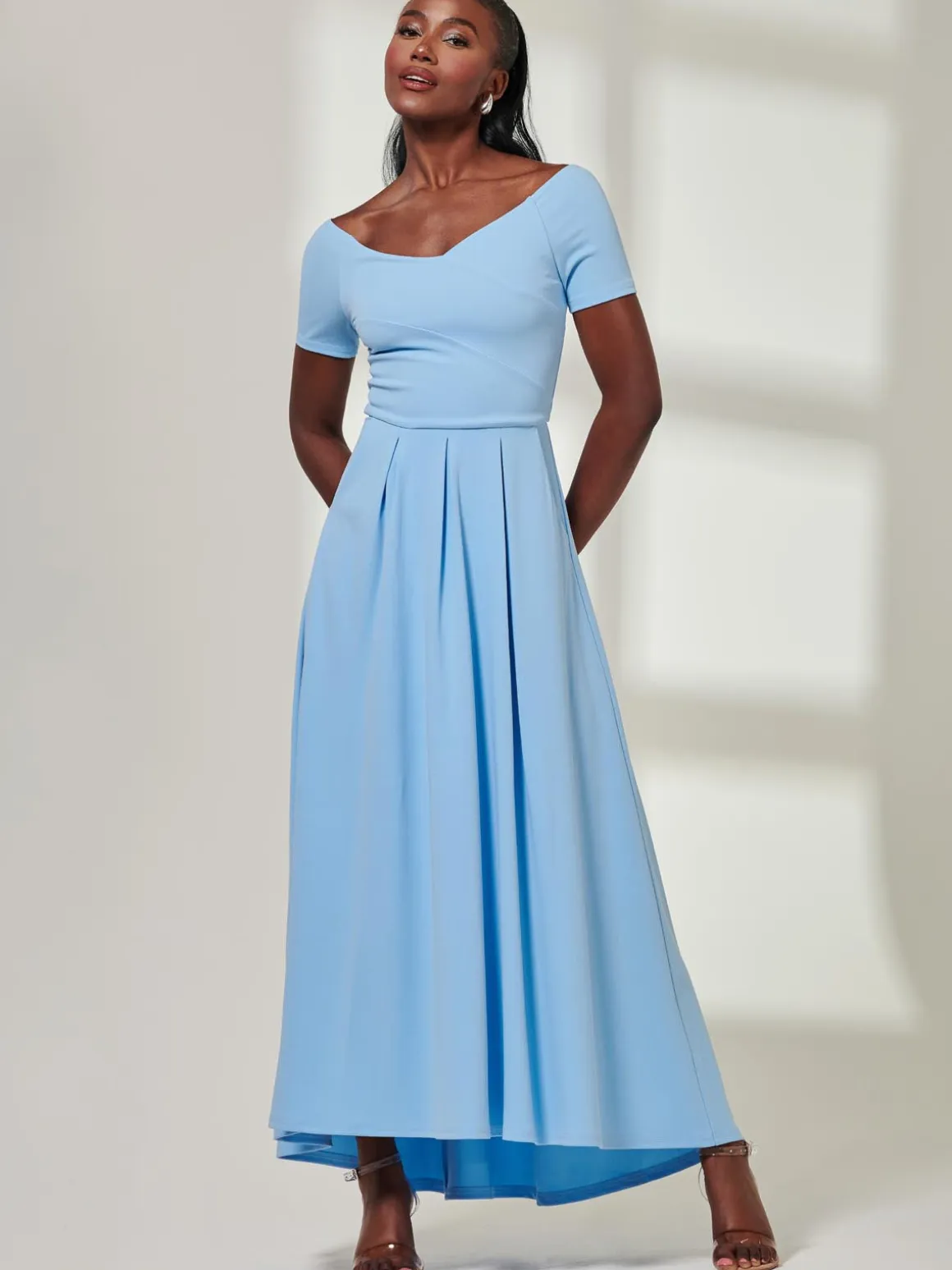 Yana Off Shoulder Scuba Maxi Dress, Blue