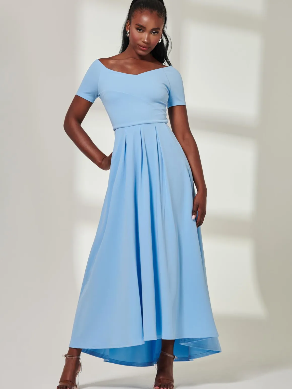 Yana Off Shoulder Scuba Maxi Dress, Blue