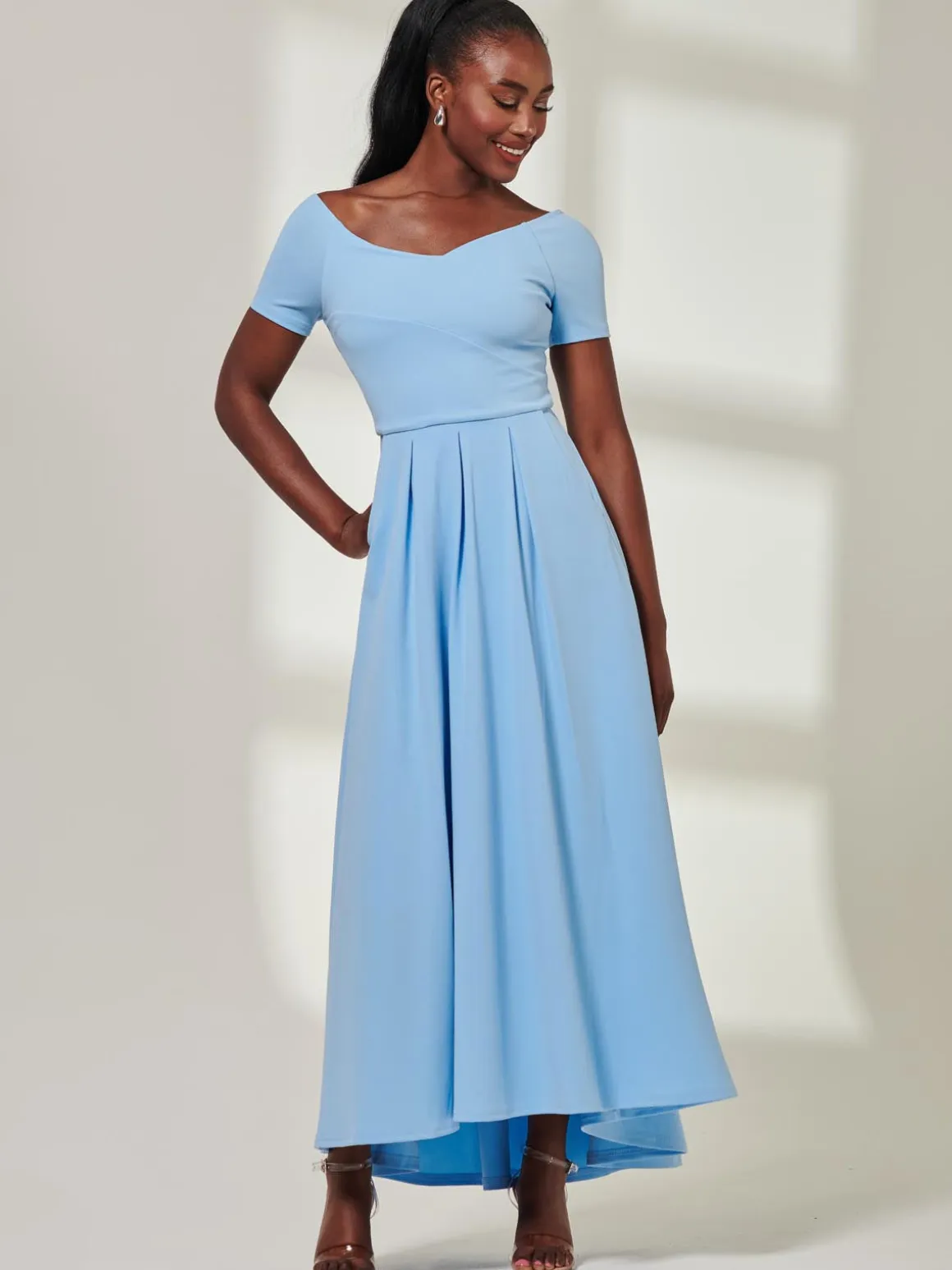 Yana Off Shoulder Scuba Maxi Dress, Blue
