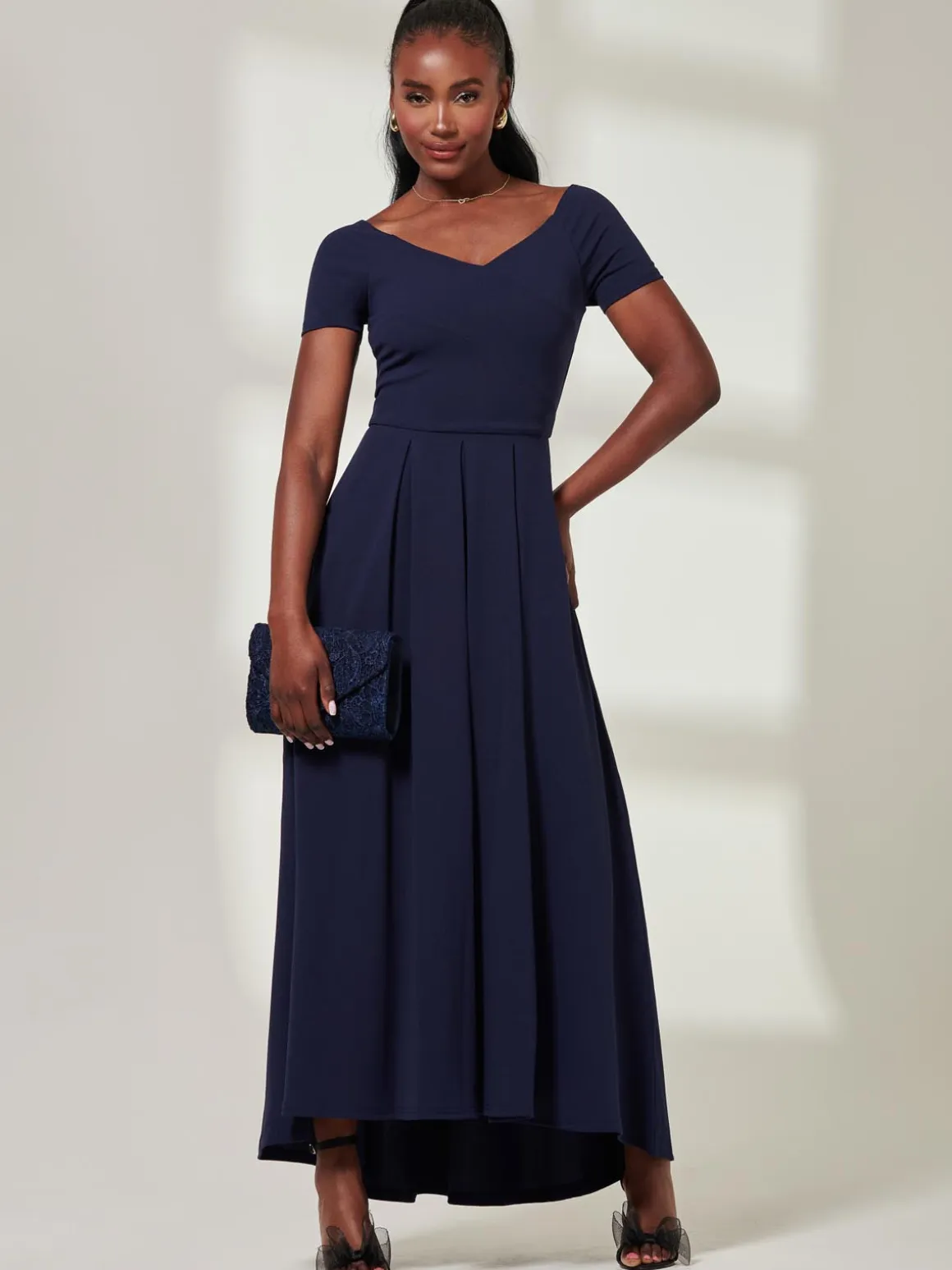 Yana Off Shoulder Scuba Maxi Dress, Navy