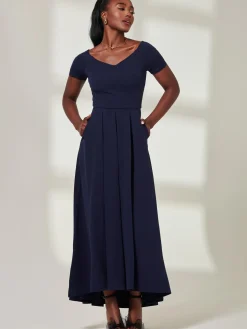Yana Off Shoulder Scuba Maxi Dress, Navy