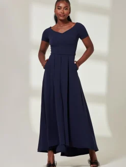 Yana Off Shoulder Scuba Maxi Dress, Navy