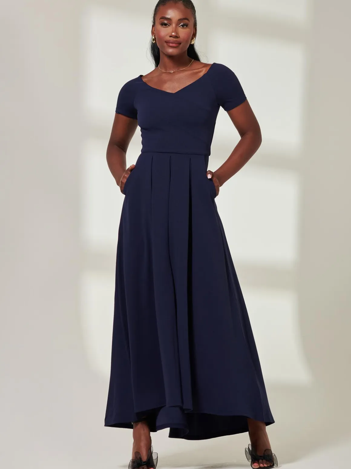 Yana Off Shoulder Scuba Maxi Dress, Navy
