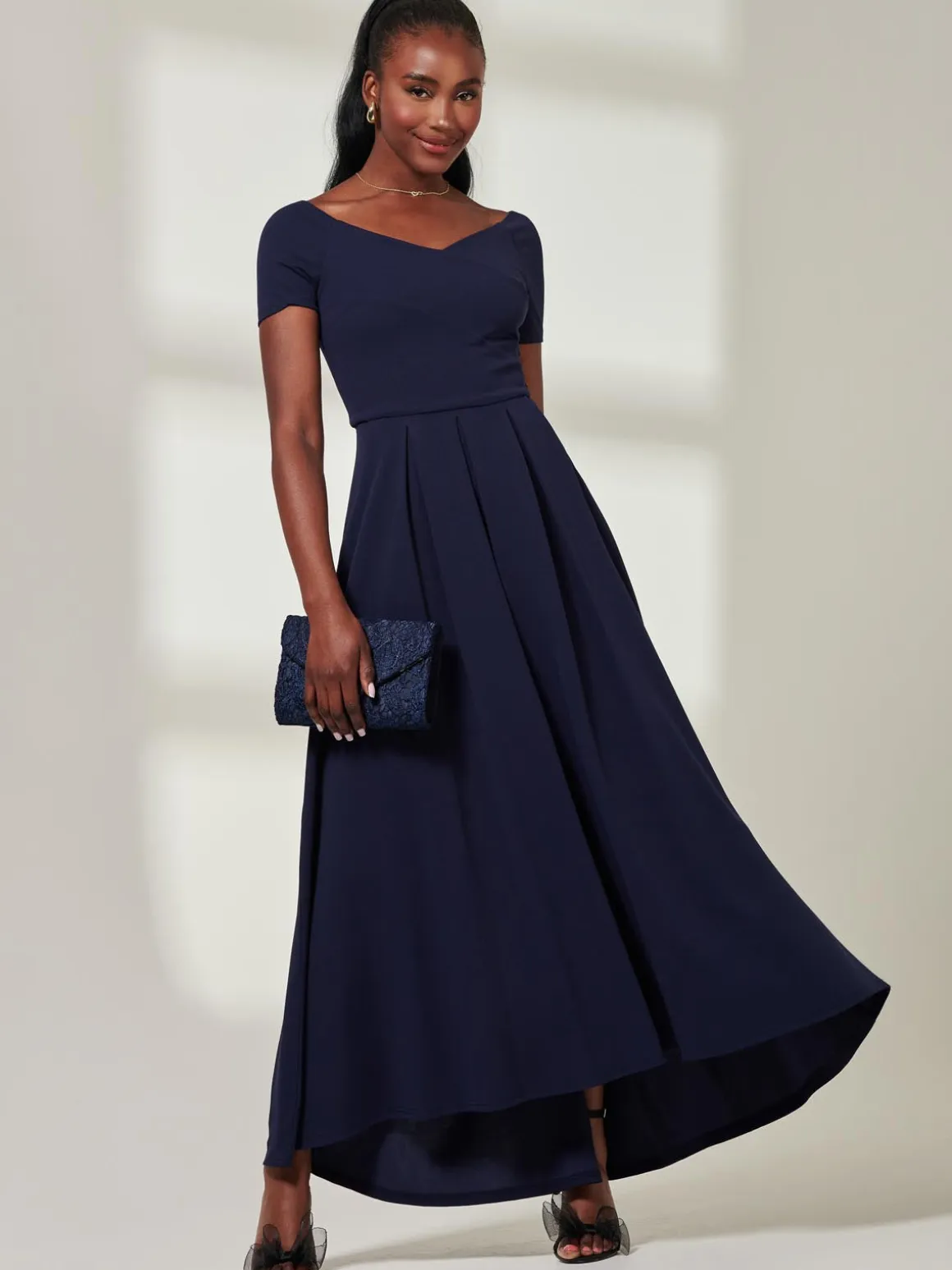Yana Off Shoulder Scuba Maxi Dress, Navy