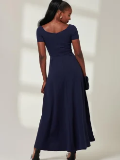 Yana Off Shoulder Scuba Maxi Dress, Navy