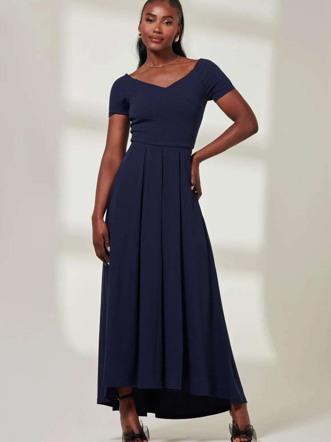 Yana Off Shoulder Scuba Maxi Dress, Navy