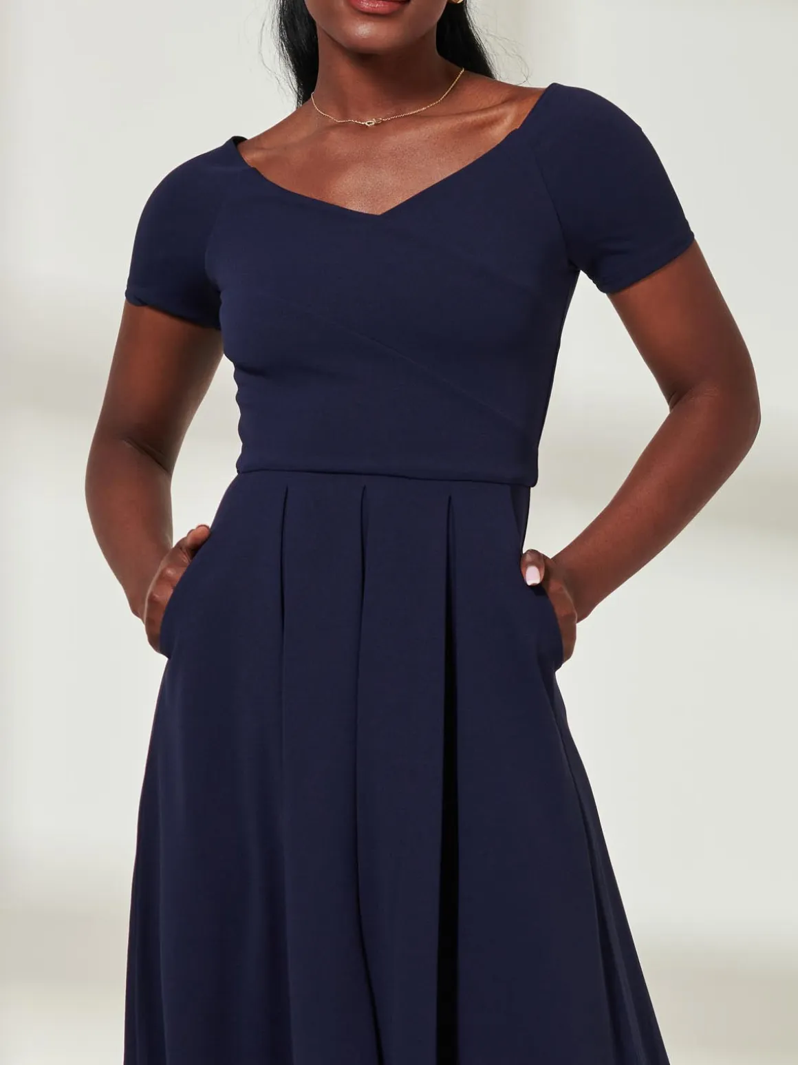Yana Off Shoulder Scuba Maxi Dress, Navy