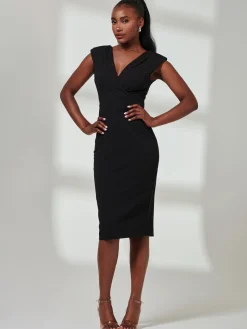 Yiskah Wrap Bodice Pencil Dress, Black