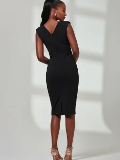 Yiskah Wrap Bodice Pencil Dress, Black