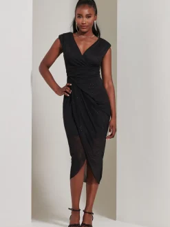 Yiskah Wrap Bodice Pencil Dress, Black