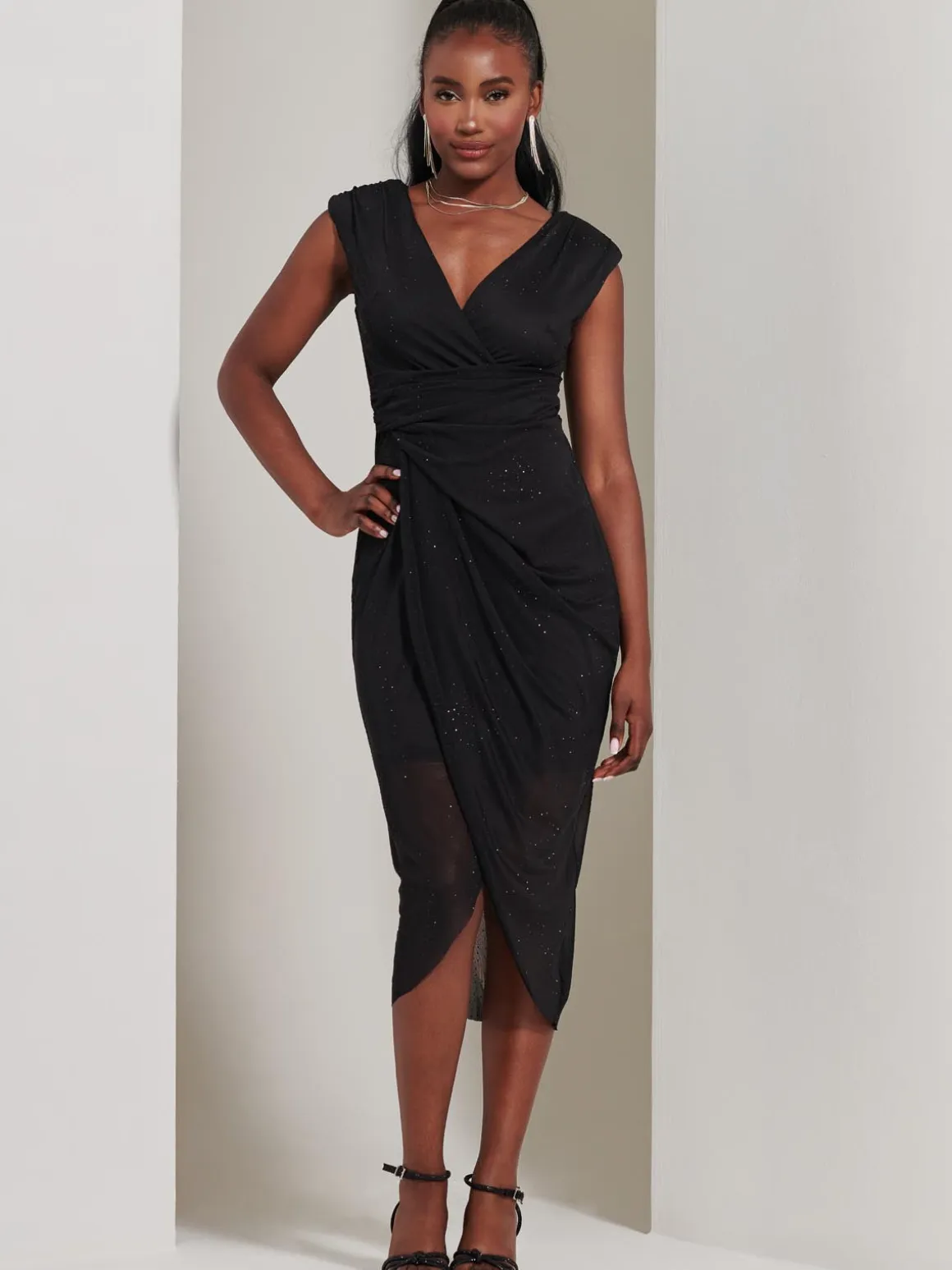 Yiskah Wrap Bodice Pencil Dress, Black