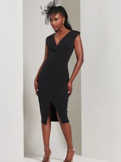 Yseult V-Neck Split Bodycon Dress, Black