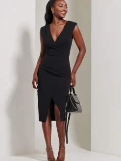 Yseult V-Neck Split Bodycon Dress, Black