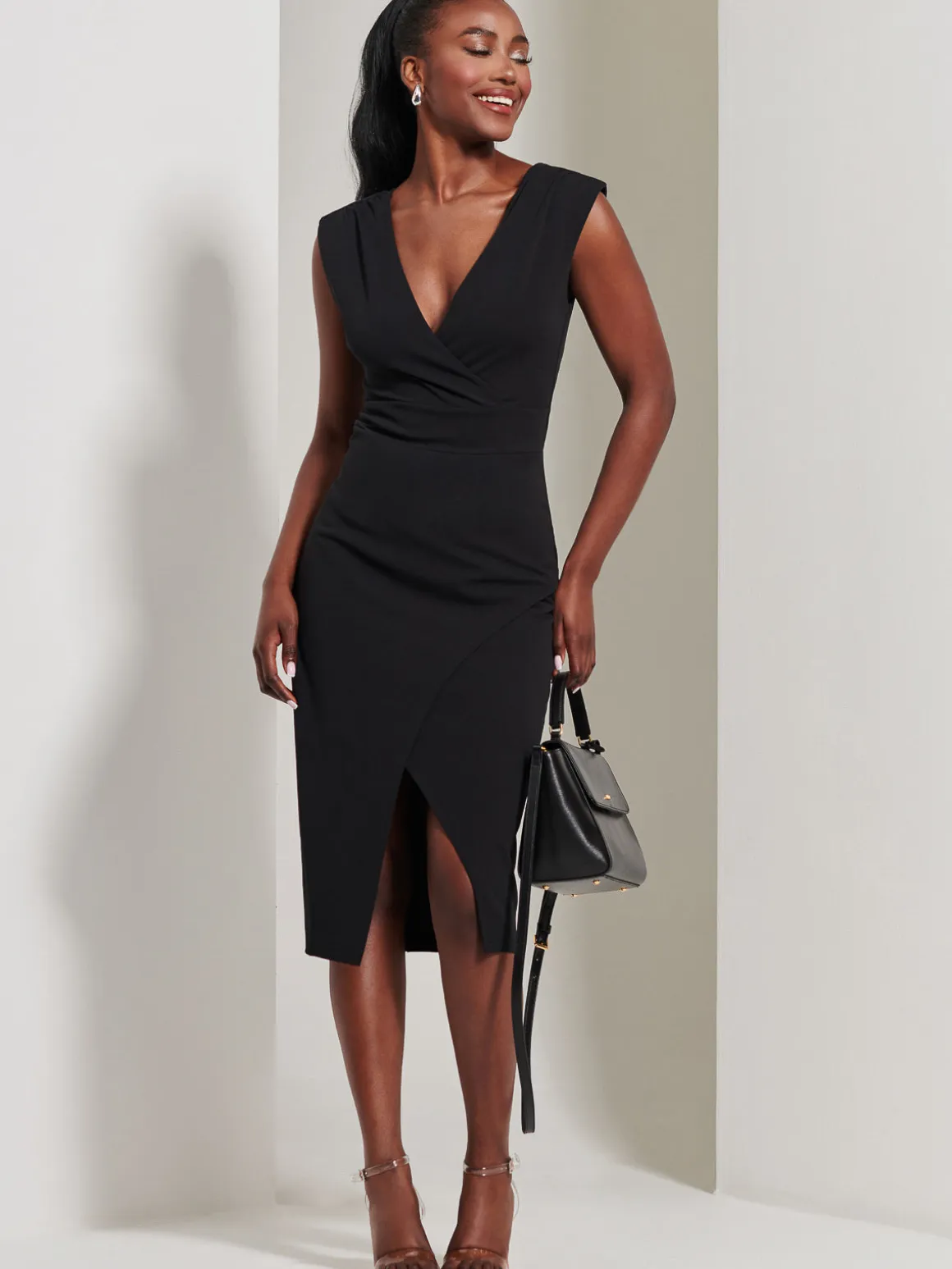 Yseult V-Neck Split Bodycon Dress, Black