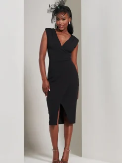 Yseult V-Neck Split Bodycon Dress, Black