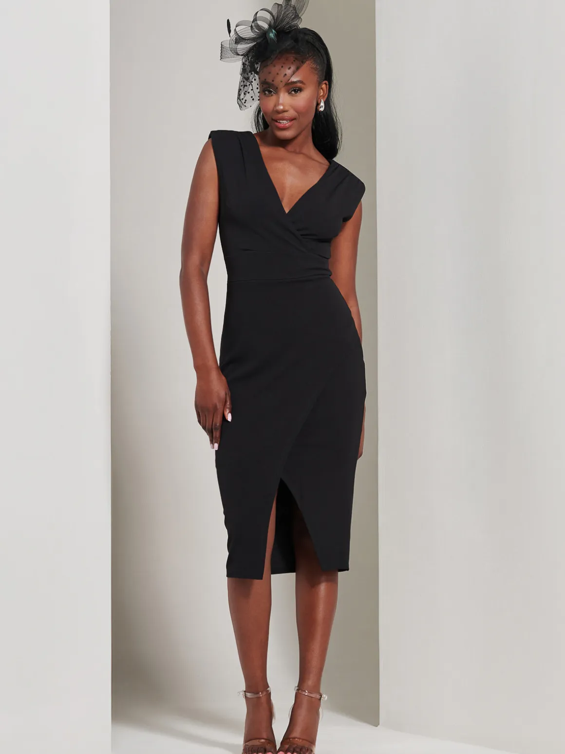 Yseult V-Neck Split Bodycon Dress, Black