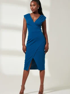 Yseult V-Neck Split Bodycon Dress, Teal