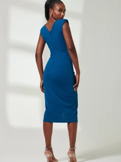 Yseult V-Neck Split Bodycon Dress, Teal