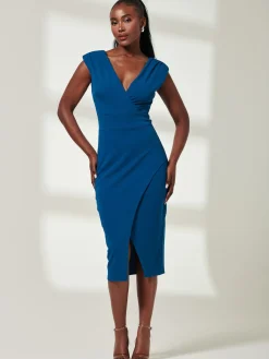 Yseult V-Neck Split Bodycon Dress, Teal