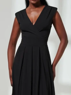 Yuina Scuba Pleated Flare Midi Dress, Black