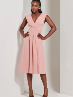 Yuina Scuba Pleated Flare Midi Dress, Pink