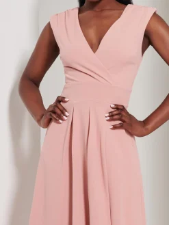 Yuina Scuba Pleated Flare Midi Dress, Pink