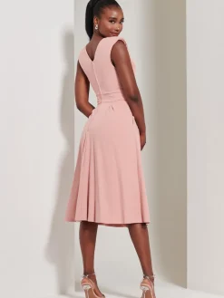 Yuina Scuba Pleated Flare Midi Dress, Pink