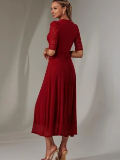Zeena Plain Wrap Mesh Maxi Dress, Wine